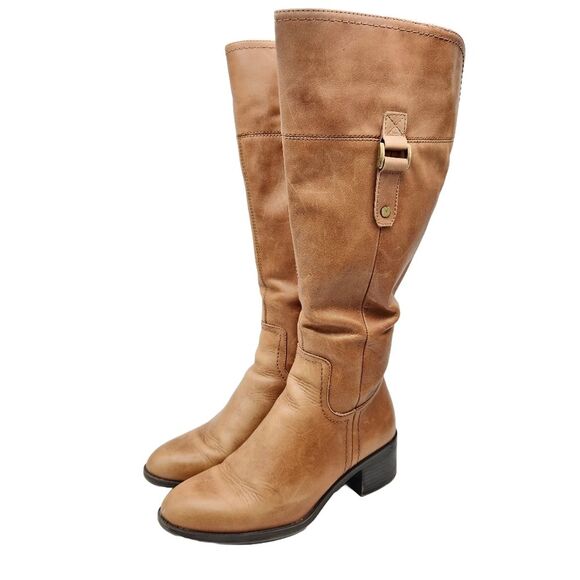 Franco Sarto Lizbeth Tan Leather Tall Boot Wide Calf Side Zipper Women's Size 6 - Picture 1 of 9
